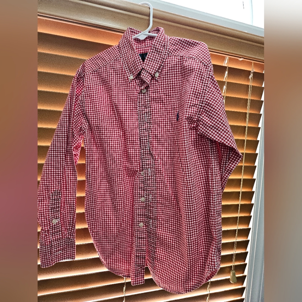 Ralph Lauren Boys Long Sleeve Button Down Shirt Size 8 Red Gingham
